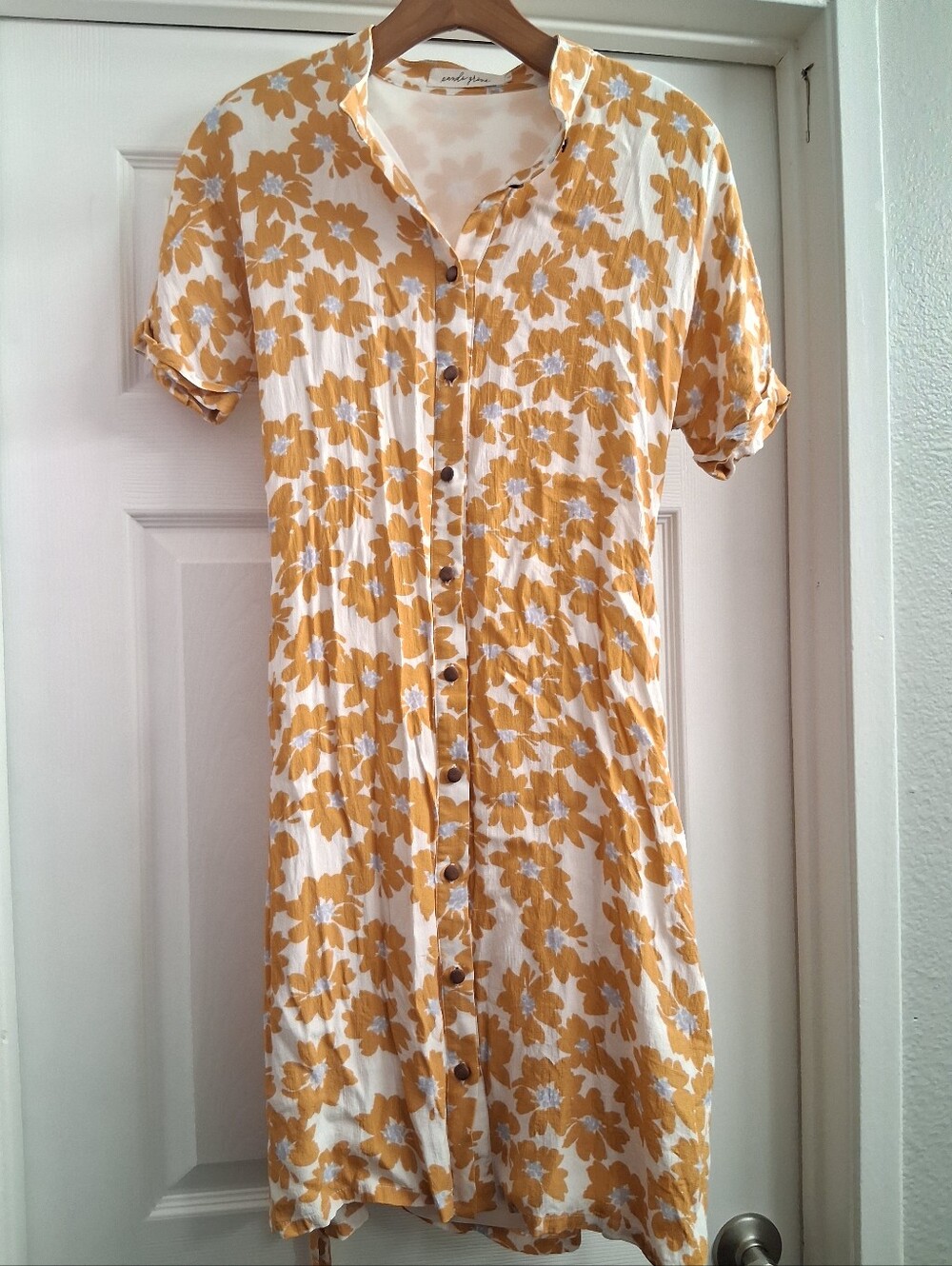 Mustard Floral Tie Back Dress Small Button Down Panda Grove